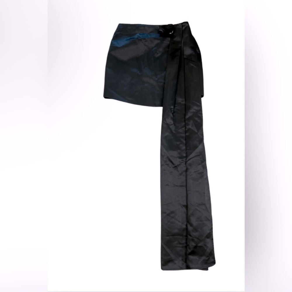 NWT Another Mode Asymmetrical Mini Skirt Long Side Drape Black Size Large